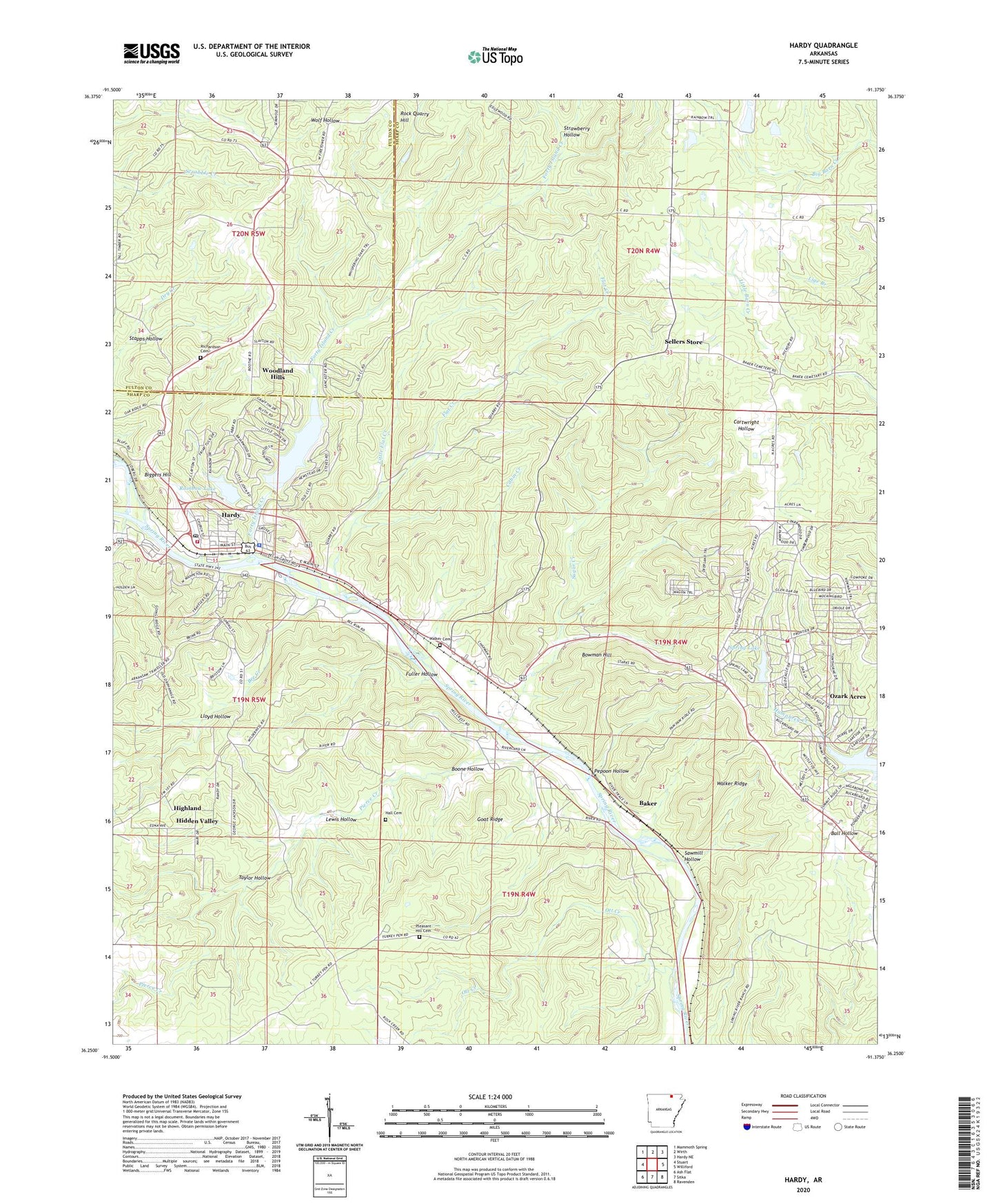Hardy Arkansas US Topo Map Image