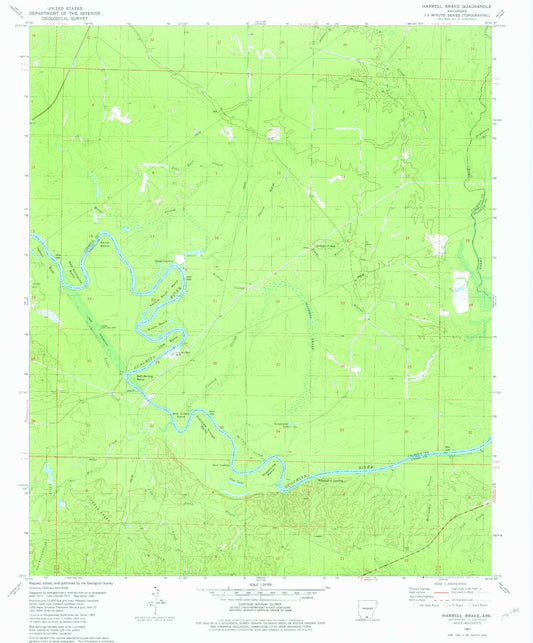 Classic USGS Harrell Brake Arkansas 7.5'x7.5' Topo Map Image