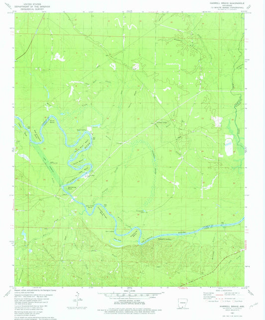 Classic USGS Harrell Brake Arkansas 7.5'x7.5' Topo Map Image
