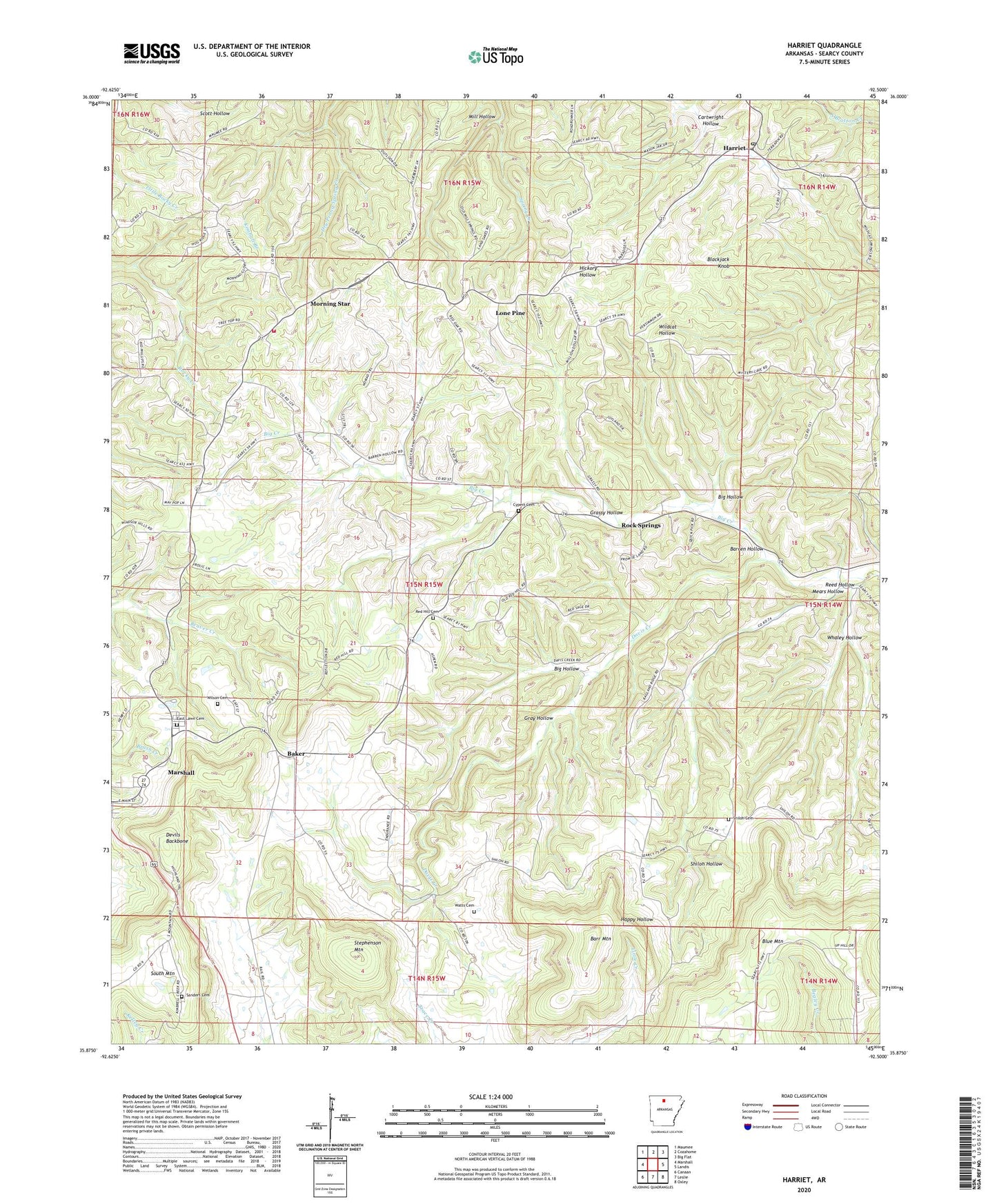 Harriet Arkansas US Topo Map Image