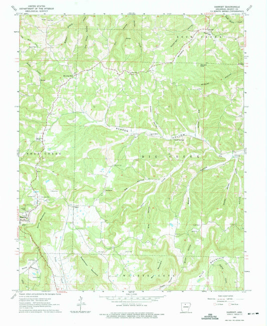 Classic USGS Harriet Arkansas 7.5'x7.5' Topo Map Image