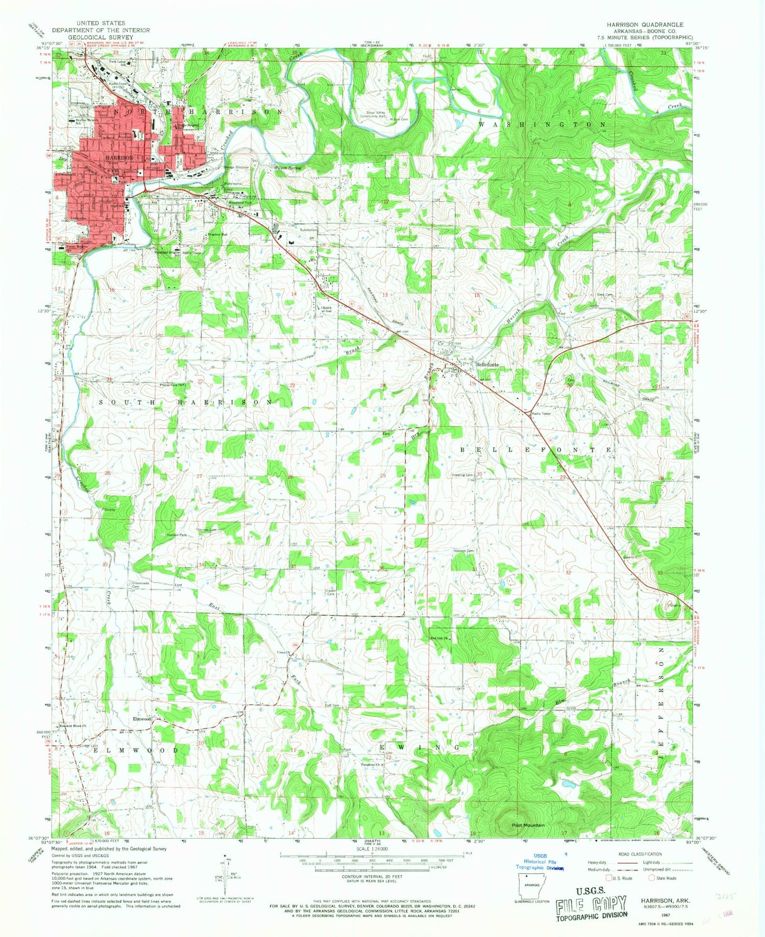 Classic USGS Harrison Arkansas 7.5'x7.5' Topo Map Image