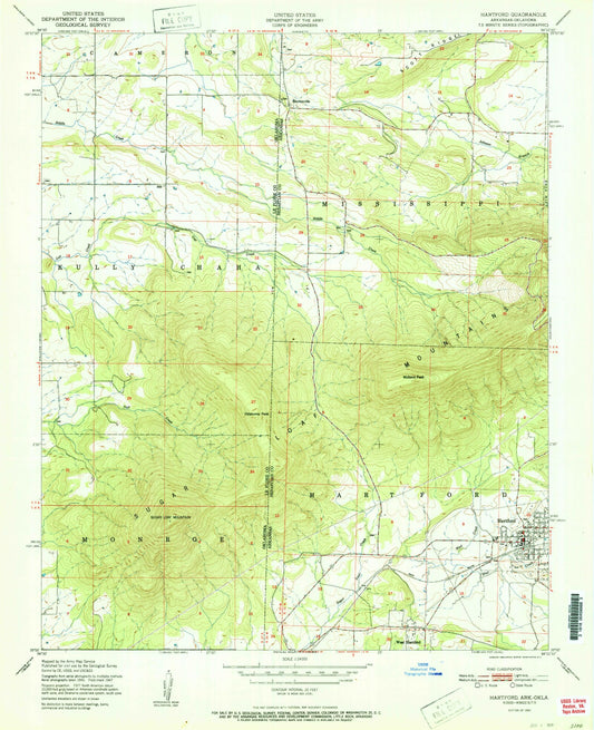 Classic USGS Hartford Arkansas 7.5'x7.5' Topo Map Image