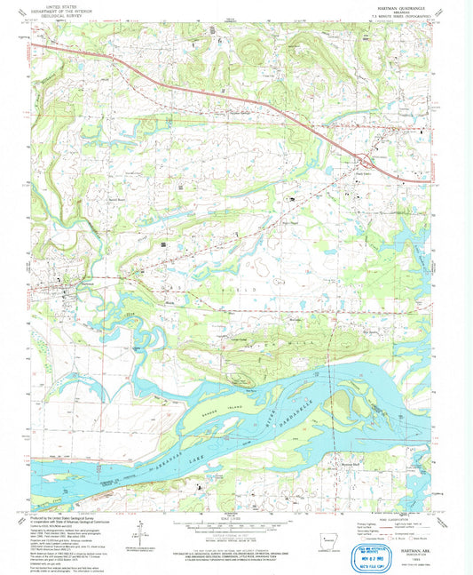 Classic USGS Hartman Arkansas 7.5'x7.5' Topo Map Image