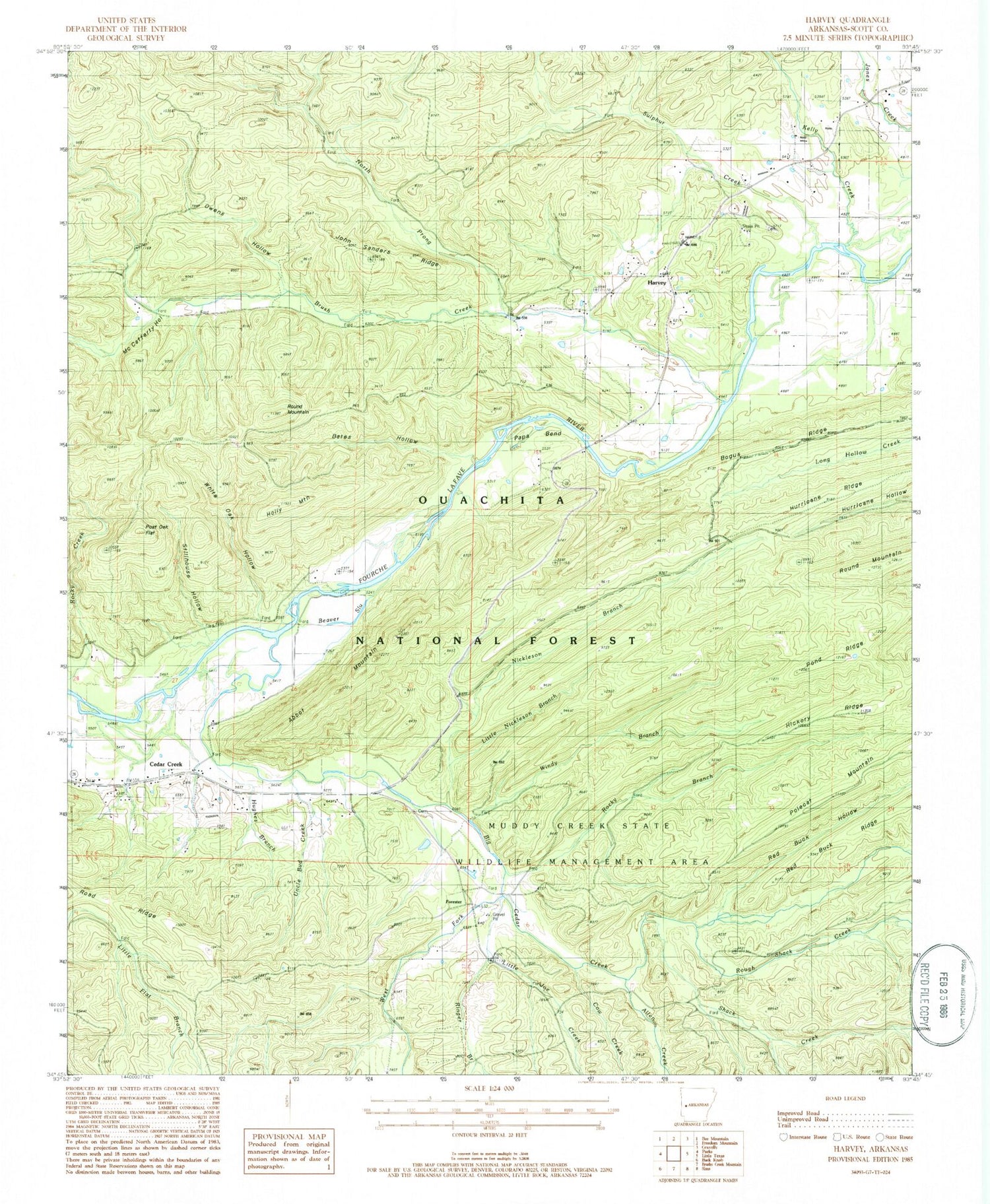 Classic USGS Harvey Arkansas 7.5'x7.5' Topo Map Image