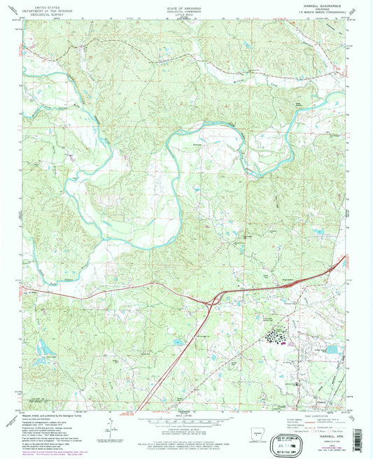Classic USGS Haskell Arkansas 7.5'x7.5' Topo Map Image