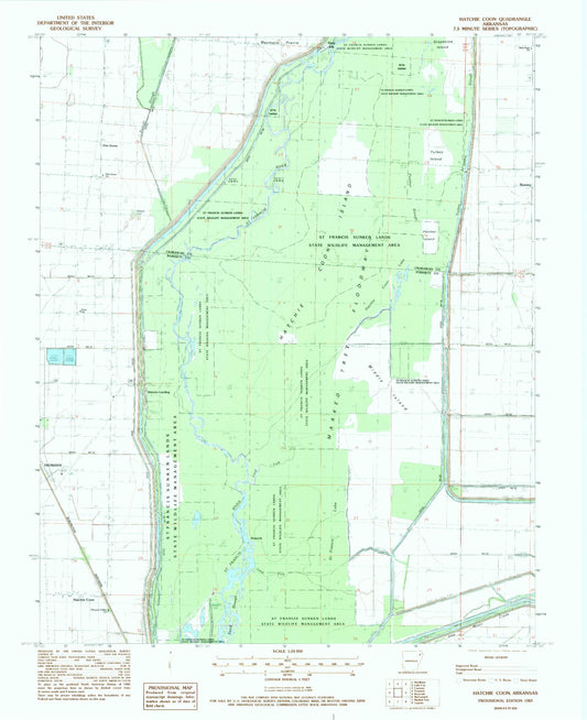 Classic USGS Hatchie Coon Arkansas 7.5'x7.5' Topo Map Image