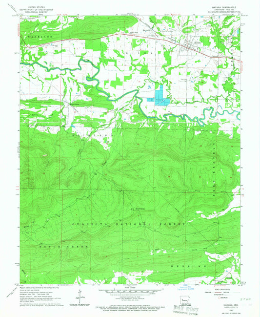 Classic USGS Havana Arkansas 7.5'x7.5' Topo Map Image