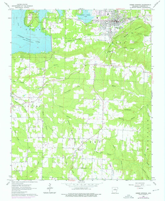 Classic USGS Heafer Arkansas 7.5'x7.5' Topo Map Image