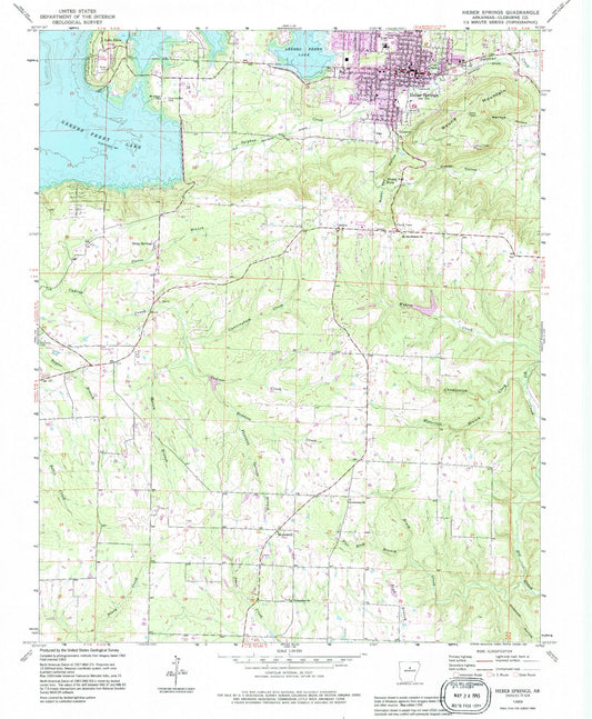 Classic USGS Heber Springs Arkansas 7.5'x7.5' Topo Map Image
