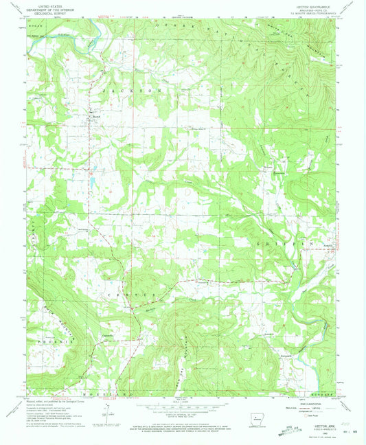 Classic USGS Hector Arkansas 7.5'x7.5' Topo Map Image