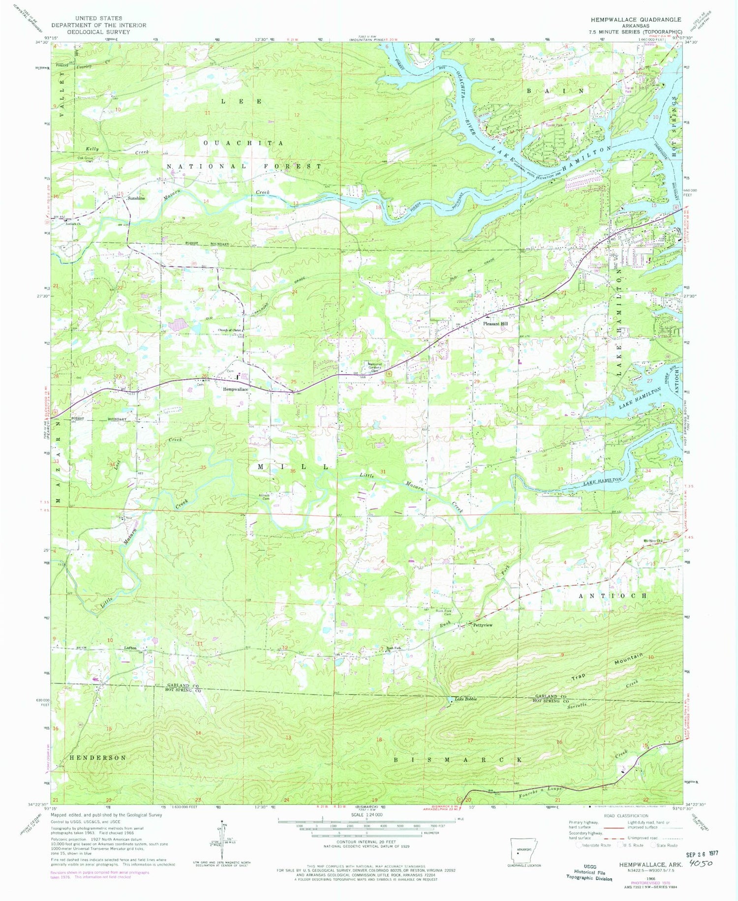 Classic USGS Hempwallace Arkansas 7.5'x7.5' Topo Map Image