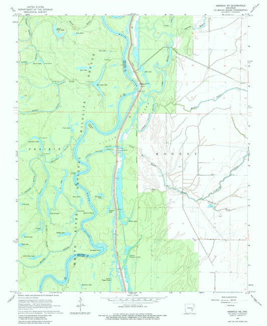 Classic USGS Henrico NE Arkansas 7.5'x7.5' Topo Map Image