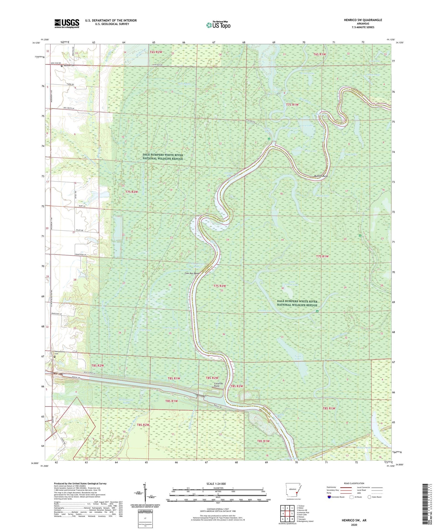 Henrico SW Arkansas US Topo Map Image