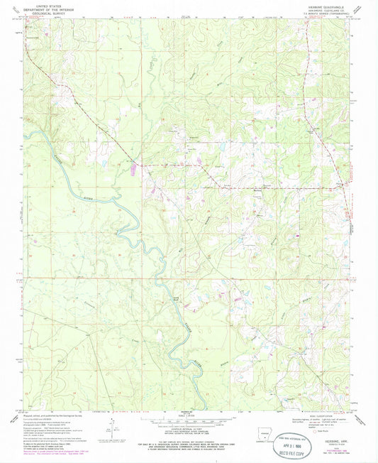Classic USGS Herbine Arkansas 7.5'x7.5' Topo Map Image