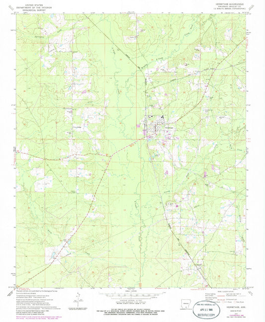 Classic USGS Hermitage Arkansas 7.5'x7.5' Topo Map Image