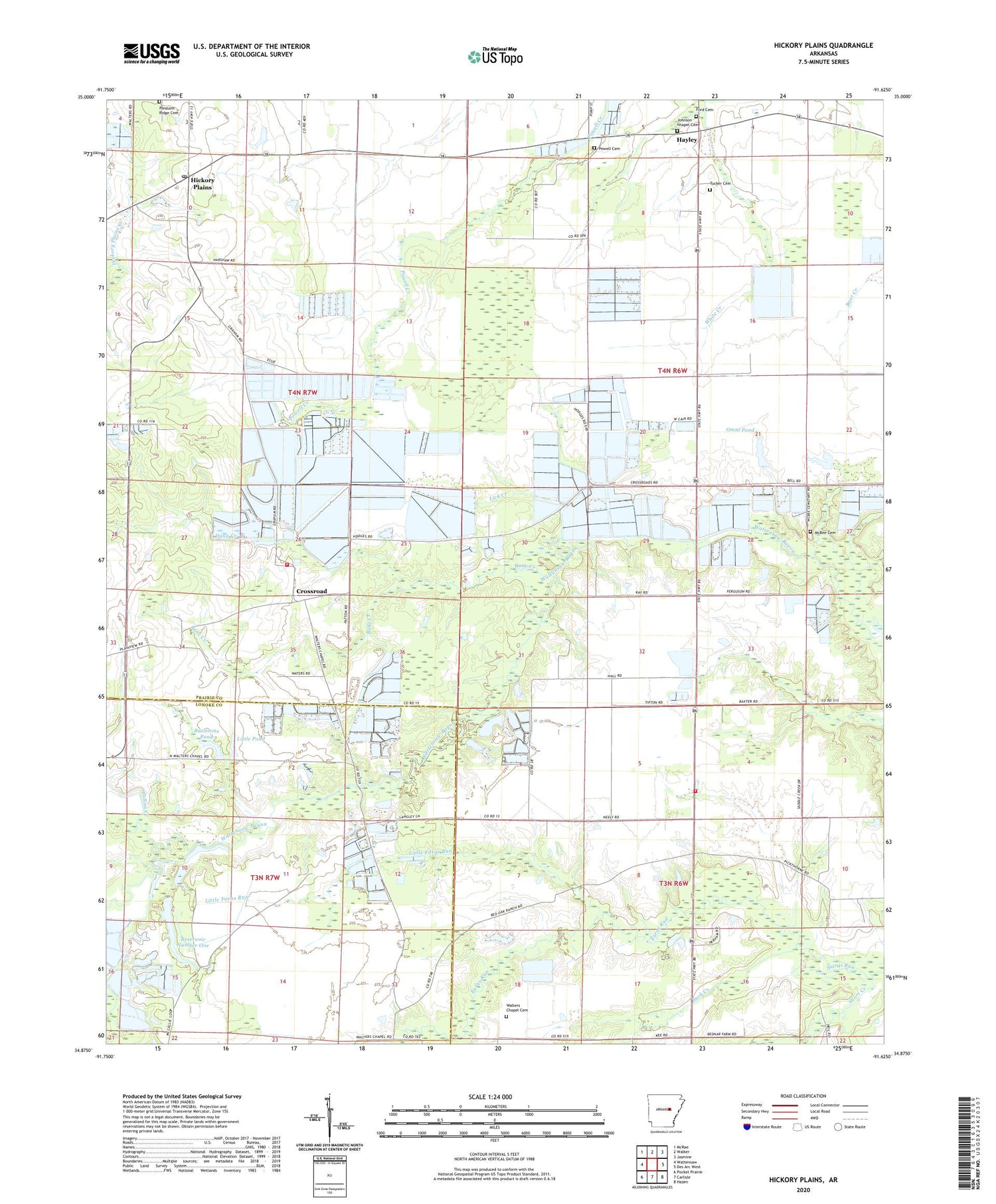 Hickory Plains Arkansas US Topo Map Image
