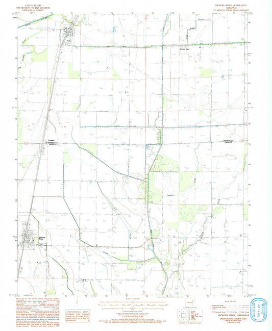 Classic USGS Hickory Ridge Arkansas 7.5'x7.5' Topo Map Image