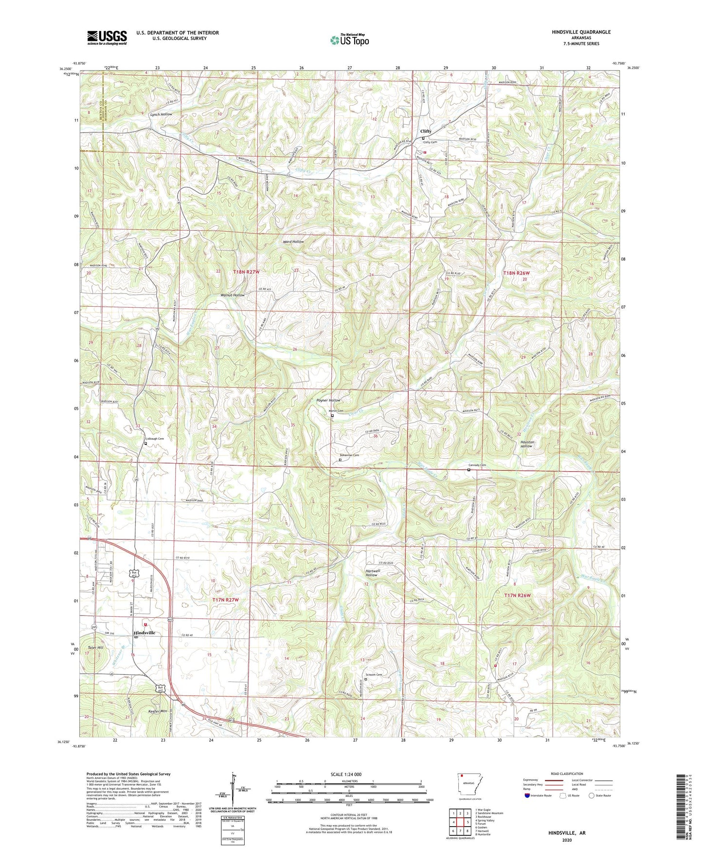 Hindsville Arkansas US Topo Map Image