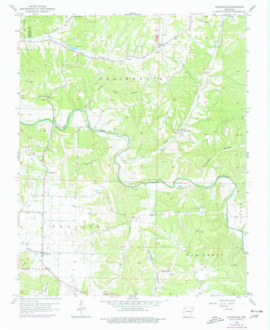 Classic USGS Hindsville Arkansas 7.5'x7.5' Topo Map Image