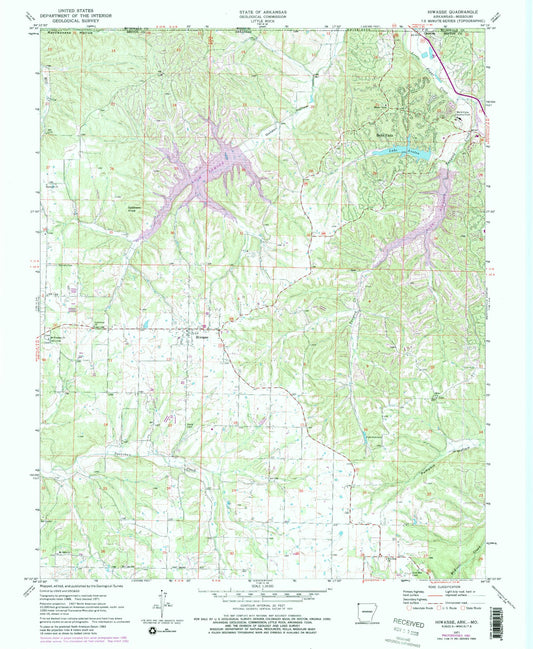Classic USGS Hiwasse Arkansas 7.5'x7.5' Topo Map Image