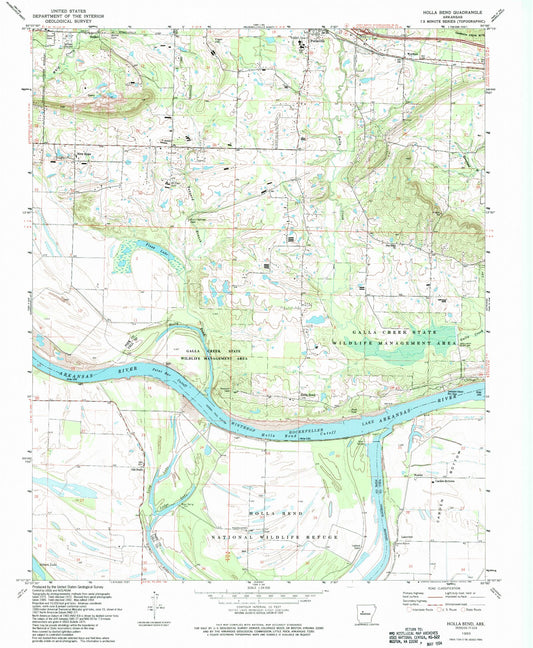 Classic USGS Holla Bend Arkansas 7.5'x7.5' Topo Map Image