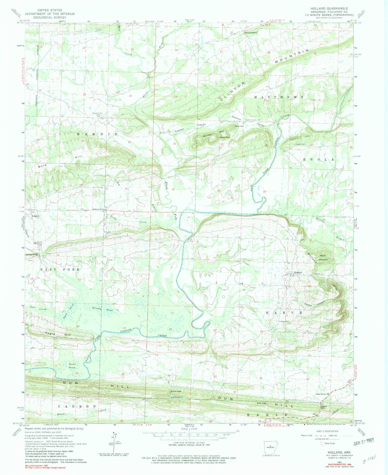 Classic USGS Holland Arkansas 7.5'x7.5' Topo Map Image