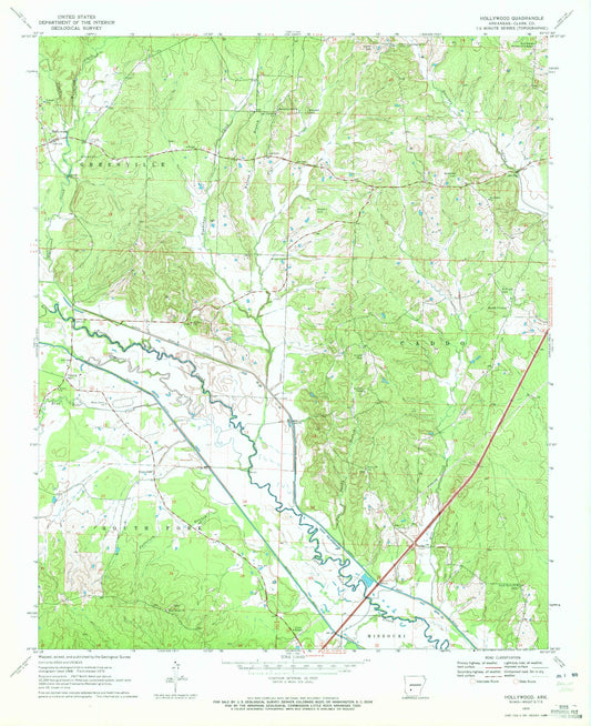 Classic USGS Hollywood Arkansas 7.5'x7.5' Topo Map Image