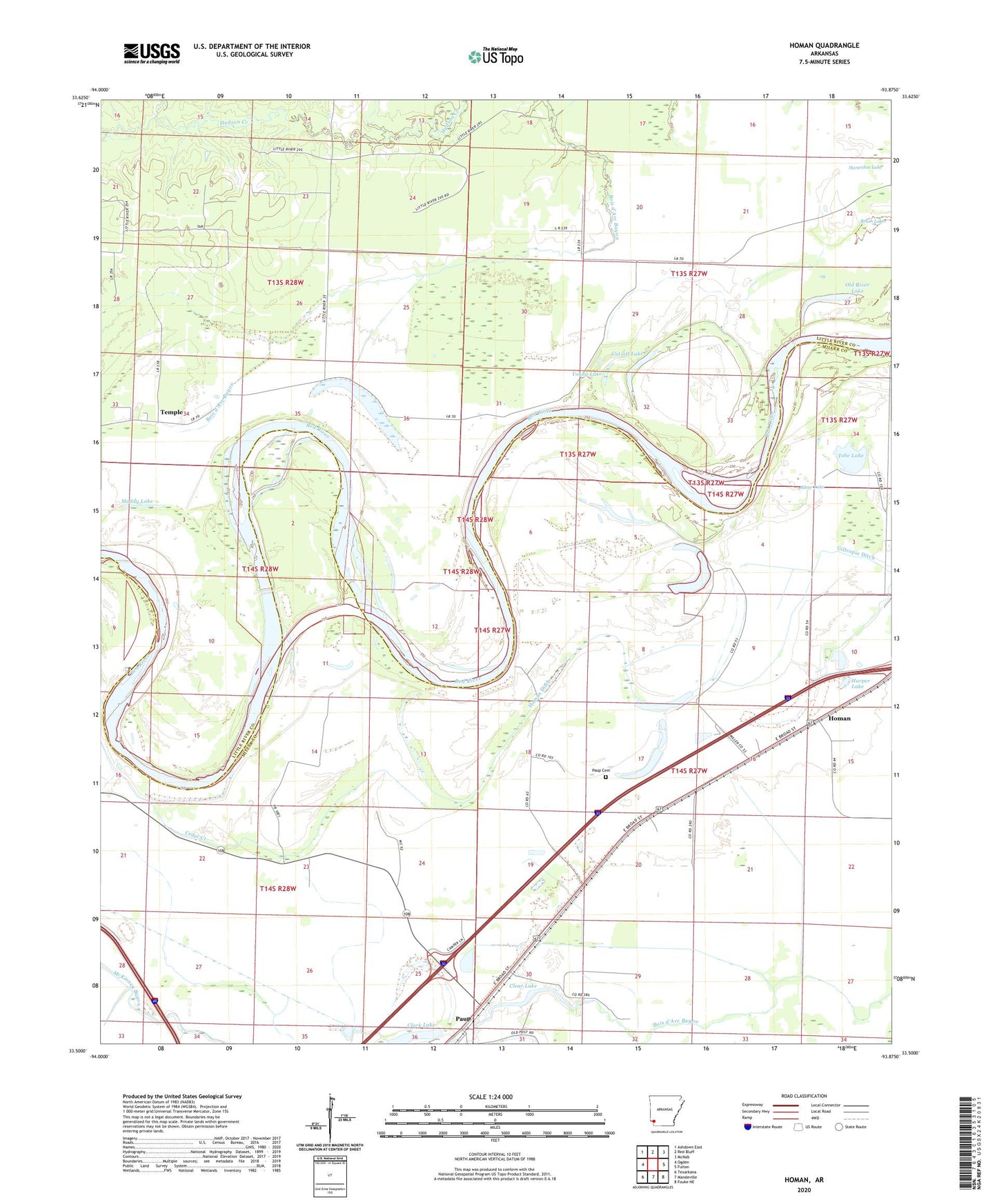 Homan Arkansas US Topo Map Image
