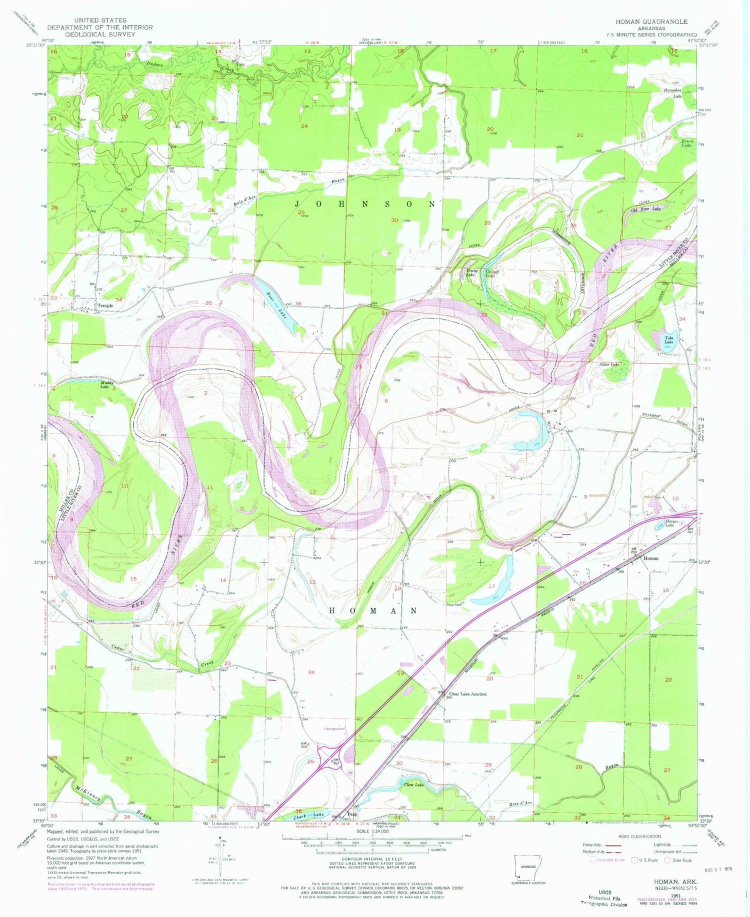 Classic USGS Homan Arkansas 7.5'x7.5' Topo Map Image