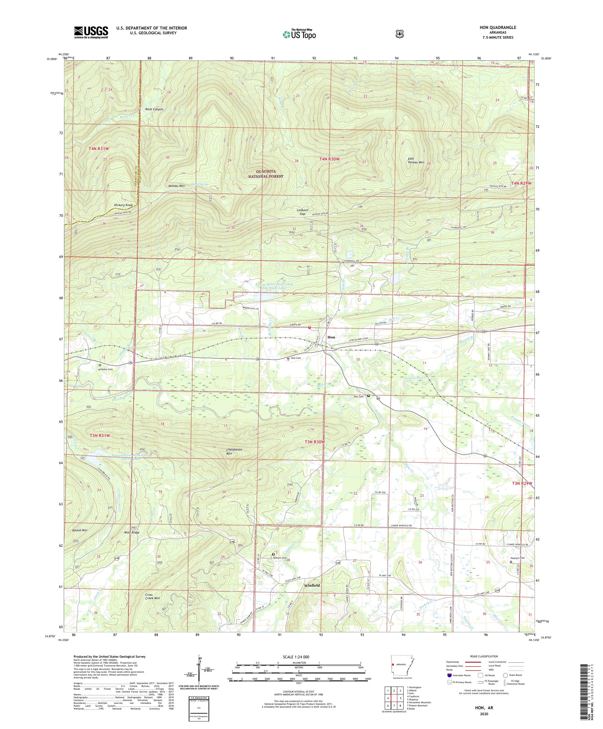 Hon Arkansas US Topo Map – MyTopo Map Store