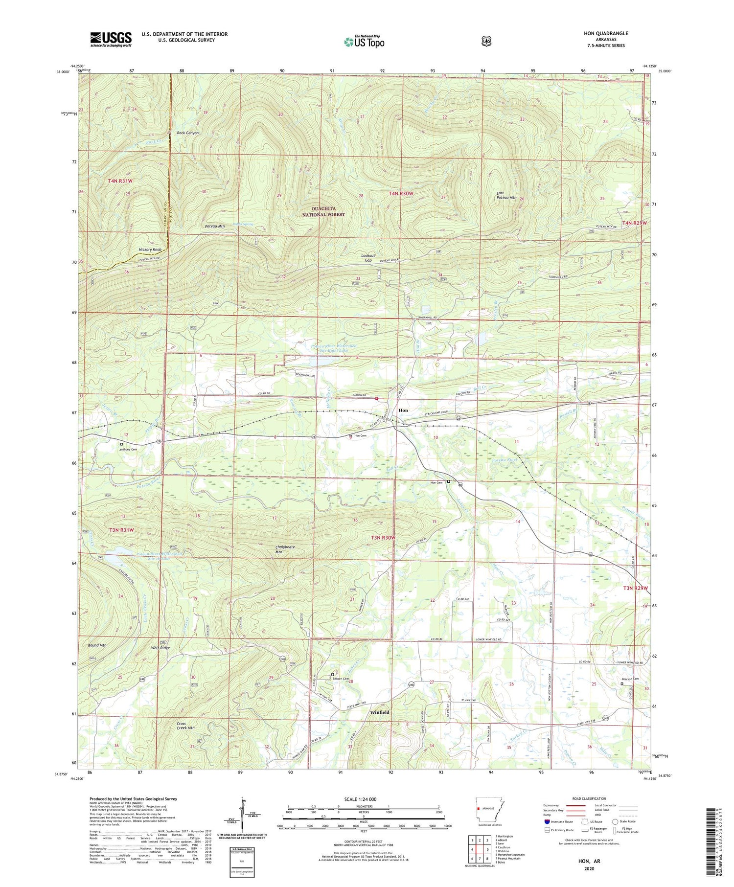 Hon Arkansas US Topo Map Image