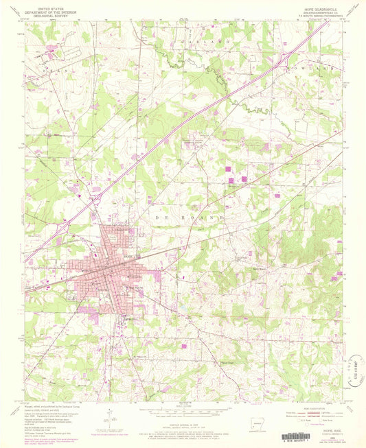 Classic USGS Hope Arkansas 7.5'x7.5' Topo Map Image