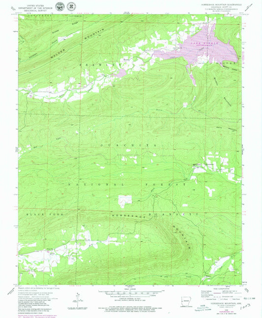 Classic USGS Horseshoe Mountain Arkansas 7.5'x7.5' Topo Map Image