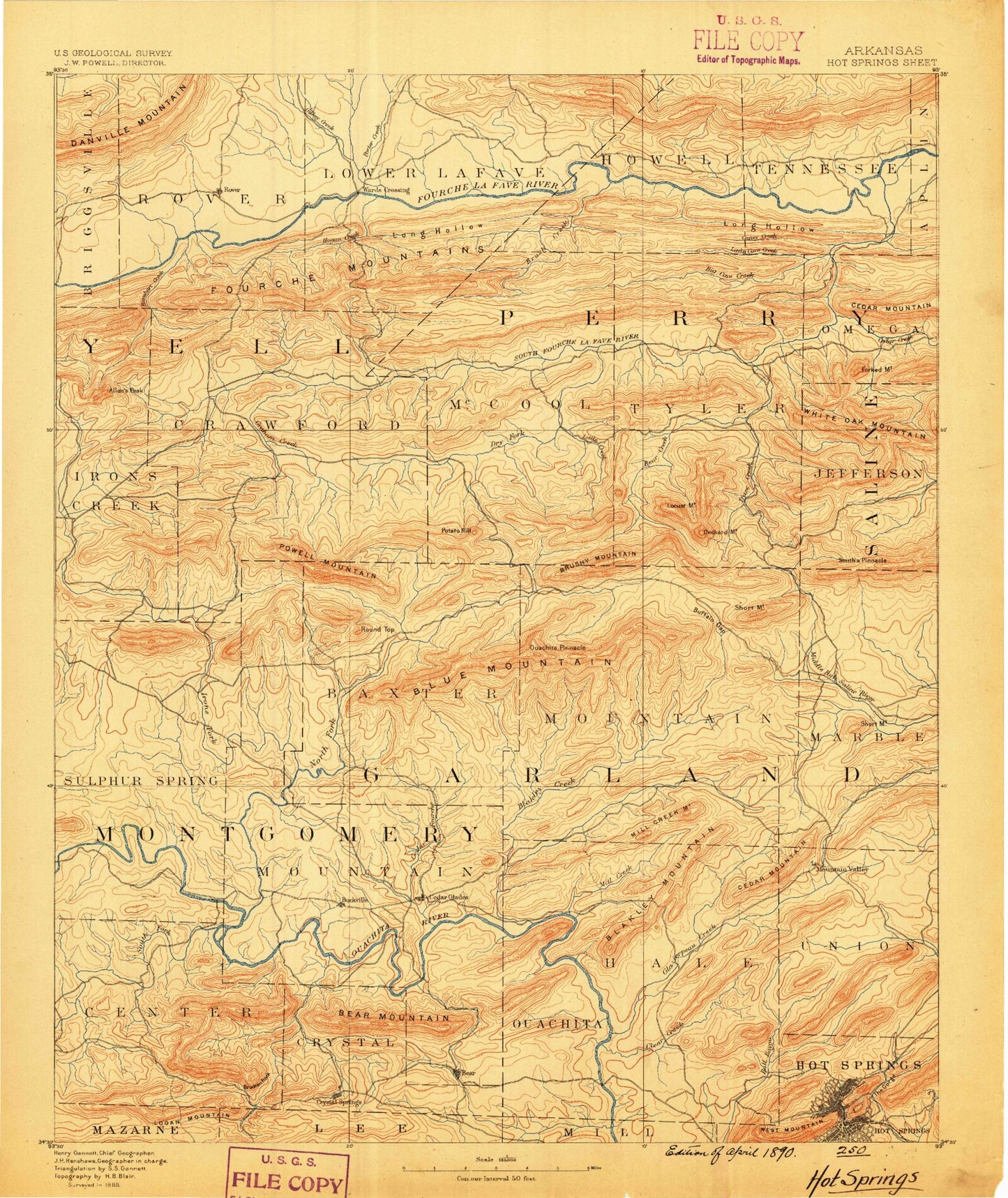 Historic 1890 Hot Springs Arkansas 30'x30' Topo Map Image