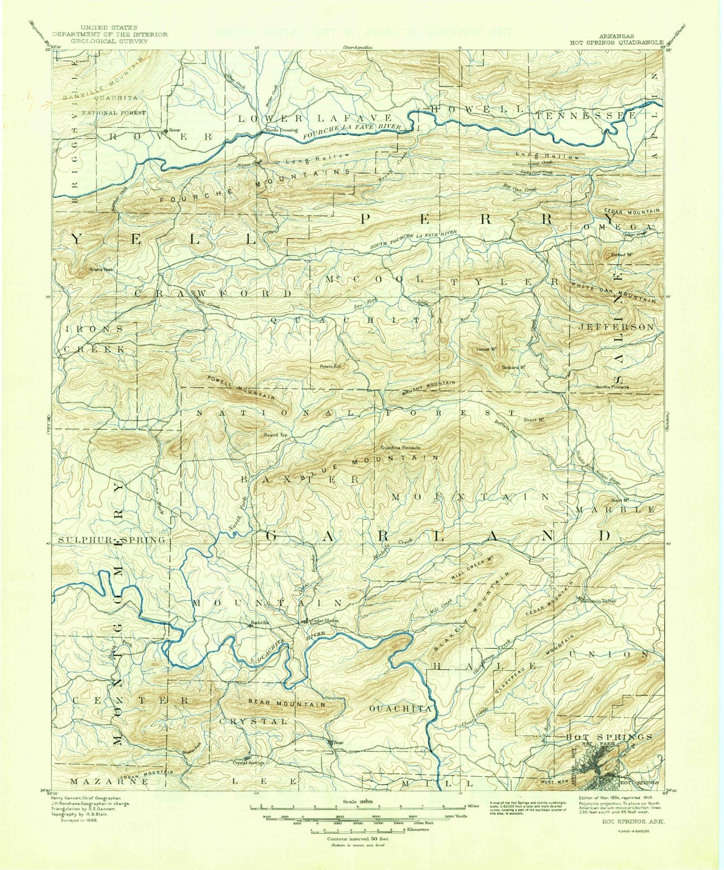 Historic 1894 Hot Springs Arkansas 30'x30' Topo Map Image