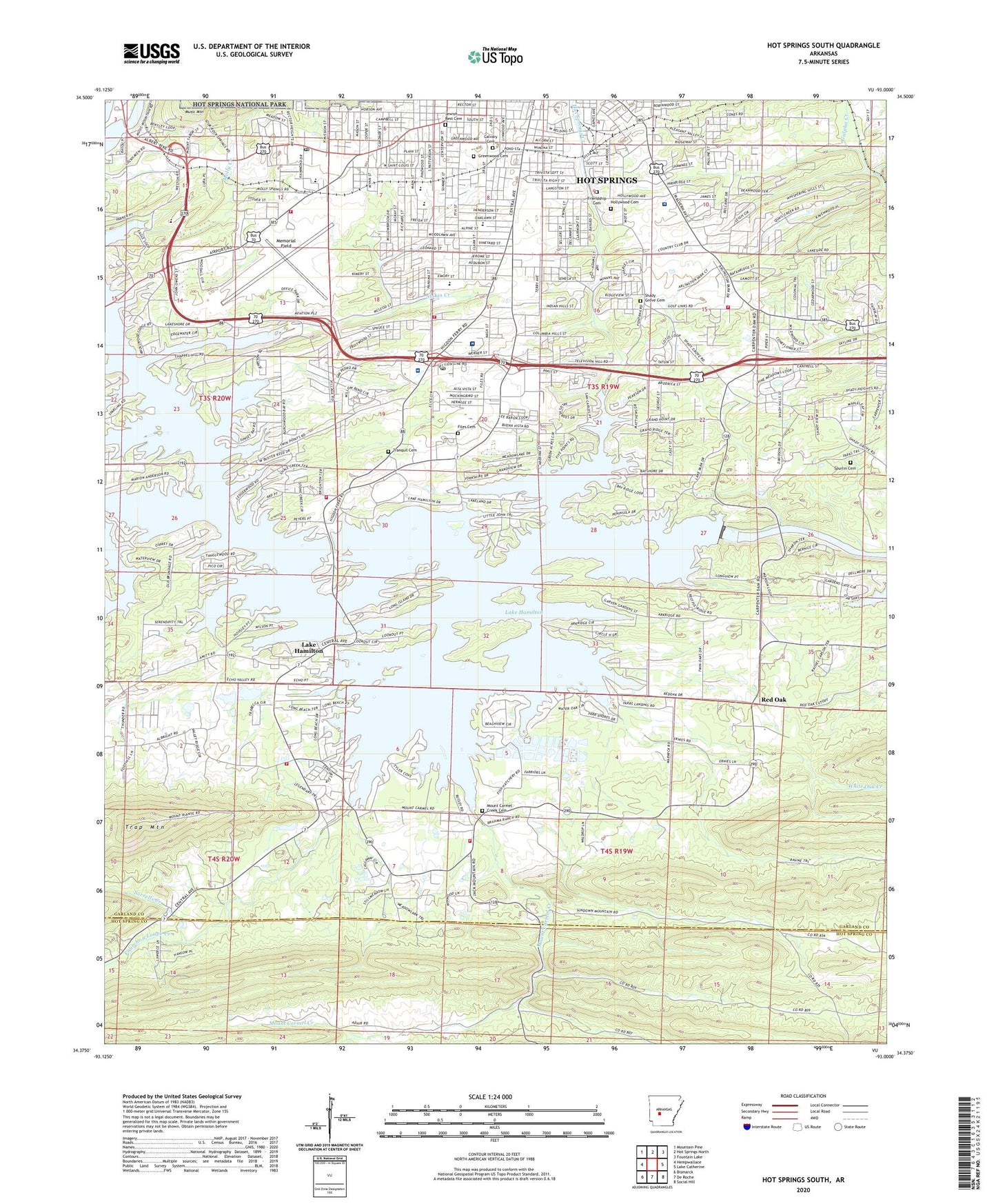 Hot Springs South Arkansas US Topo Map Image