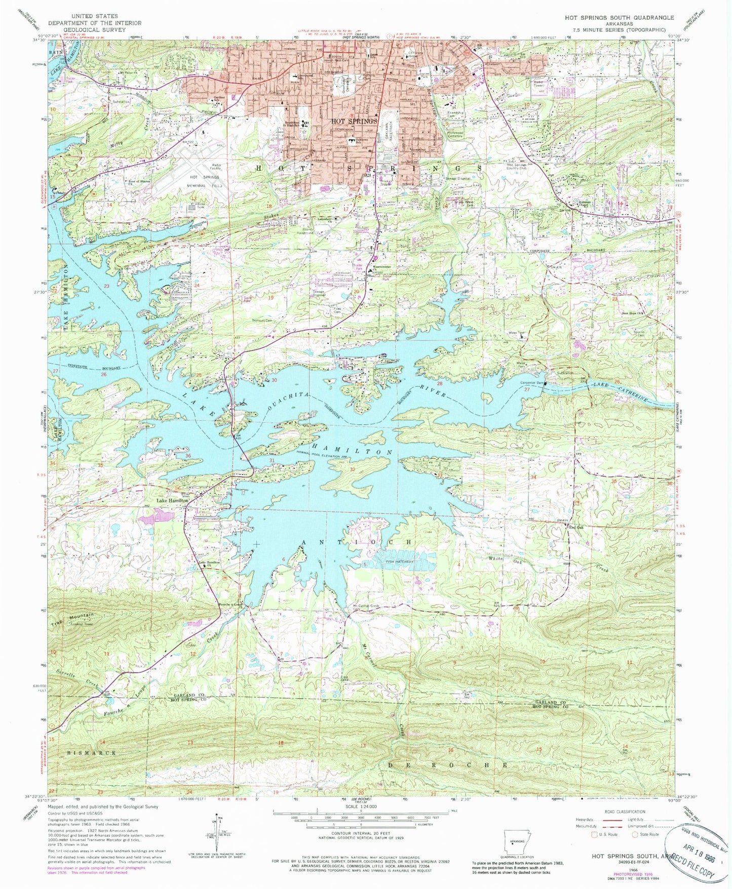 Classic USGS Hot Springs South Arkansas 7.5'x7.5' Topo Map Image