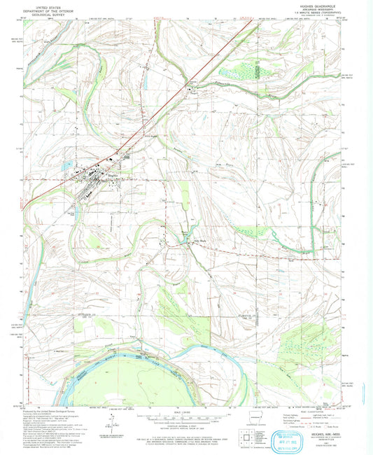 Classic USGS Hughes Arkansas 7.5'x7.5' Topo Map Image