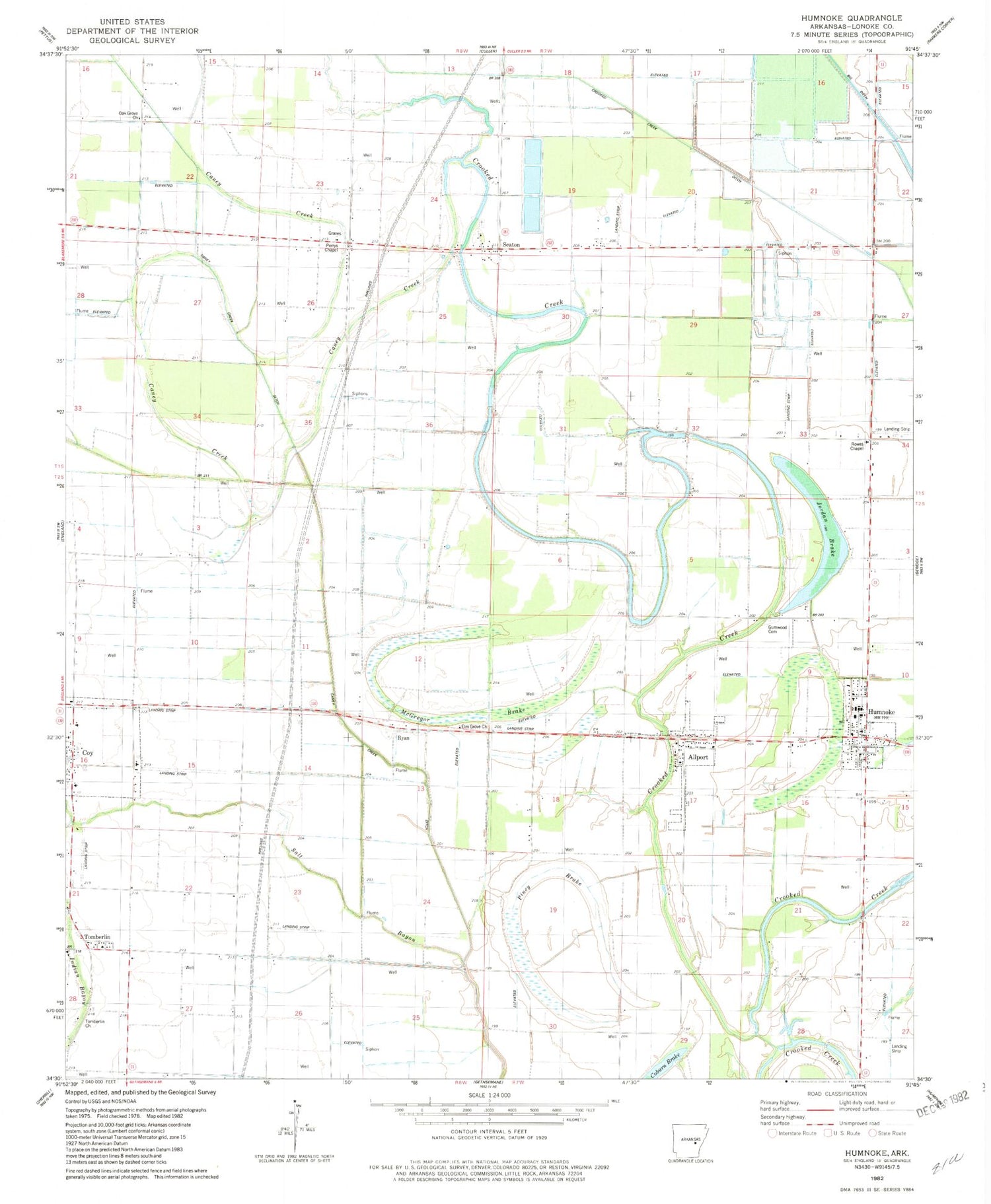 Classic USGS Humnoke Arkansas 7.5'x7.5' Topo Map Image