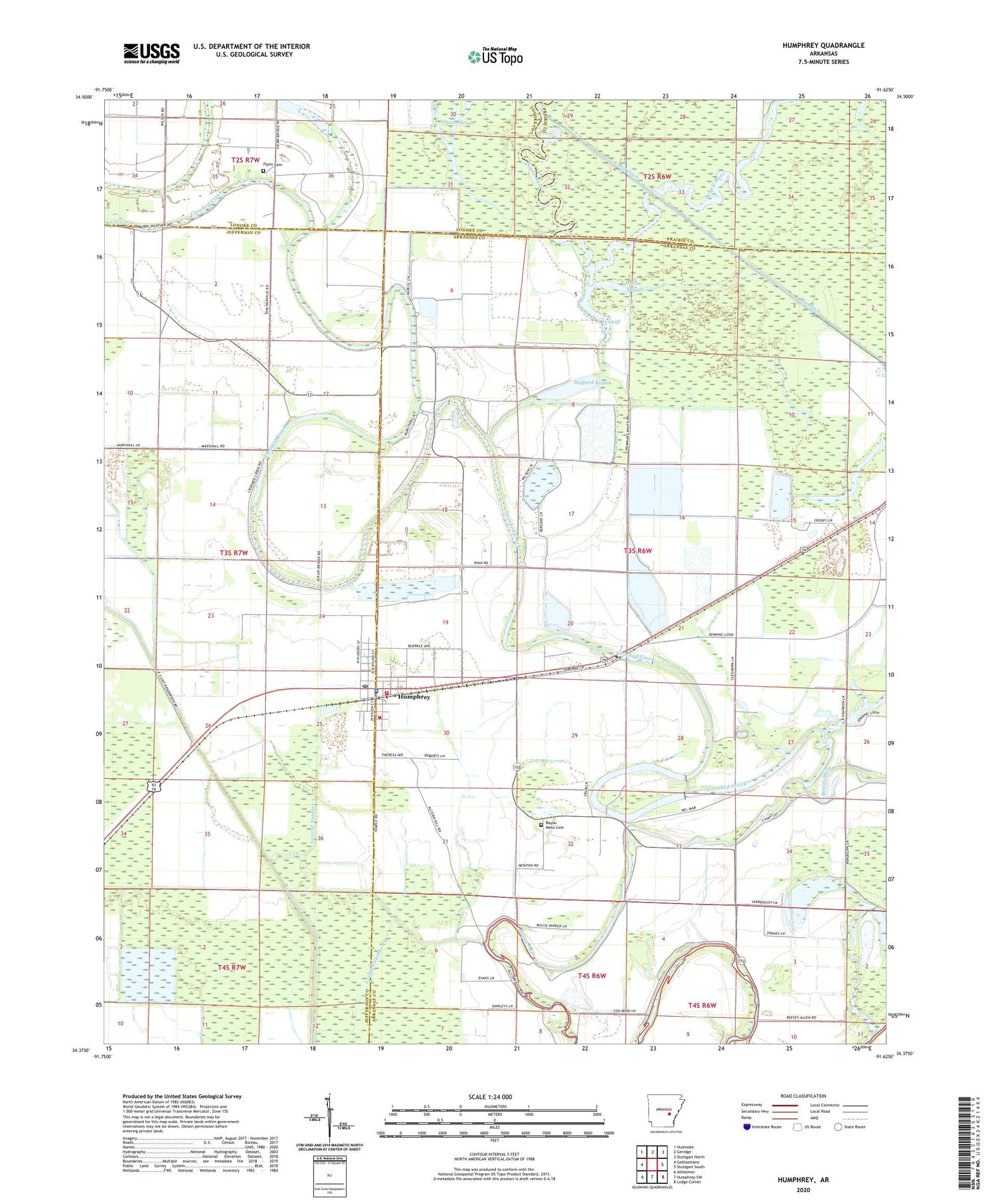 Humphrey Arkansas US Topo Map Image