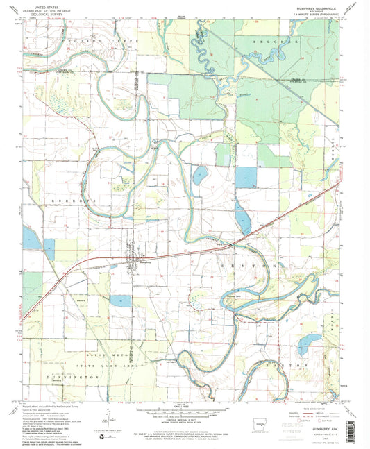 Classic USGS Humphrey Arkansas 7.5'x7.5' Topo Map Image