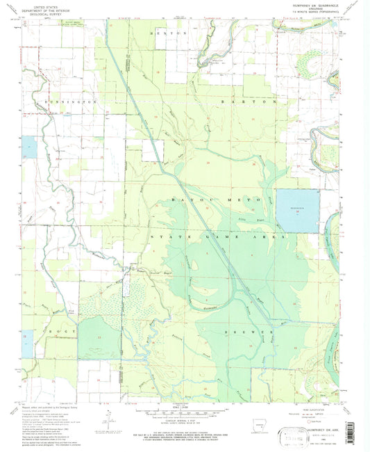Classic USGS Humphrey SW Arkansas 7.5'x7.5' Topo Map Image