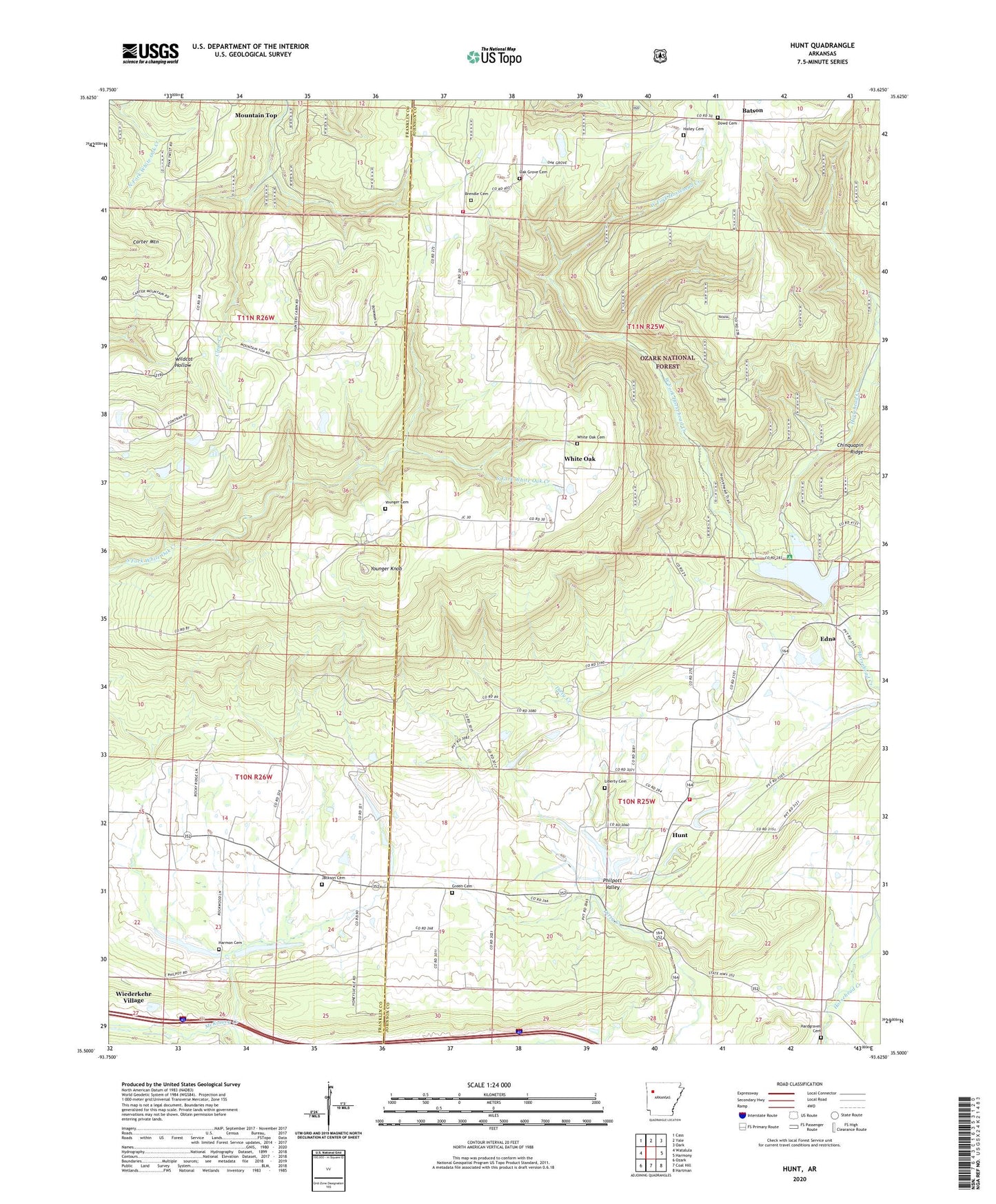 Hunt Arkansas US Topo Map Image