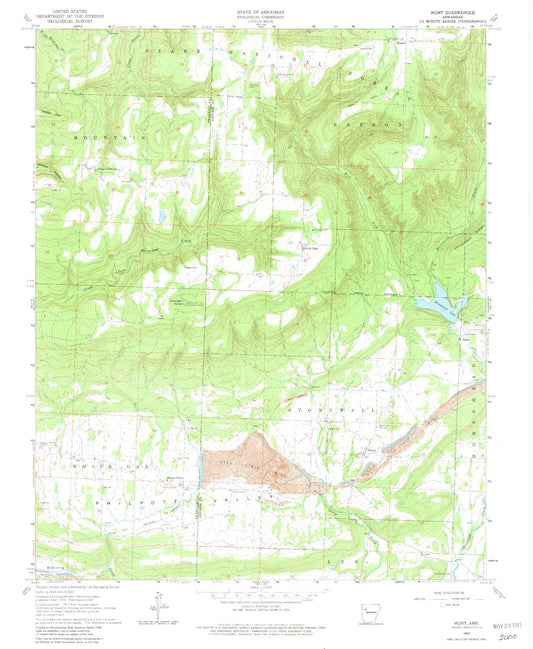 Classic USGS Hunt Arkansas 7.5'x7.5' Topo Map Image