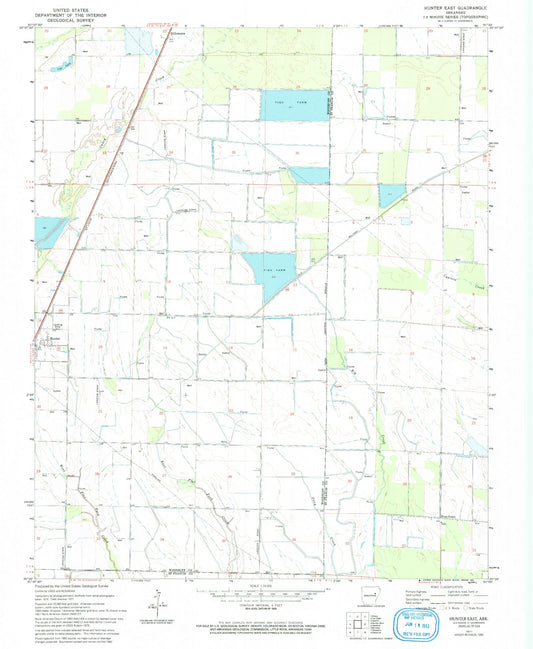 Classic USGS Hunter East Arkansas 7.5'x7.5' Topo Map Image