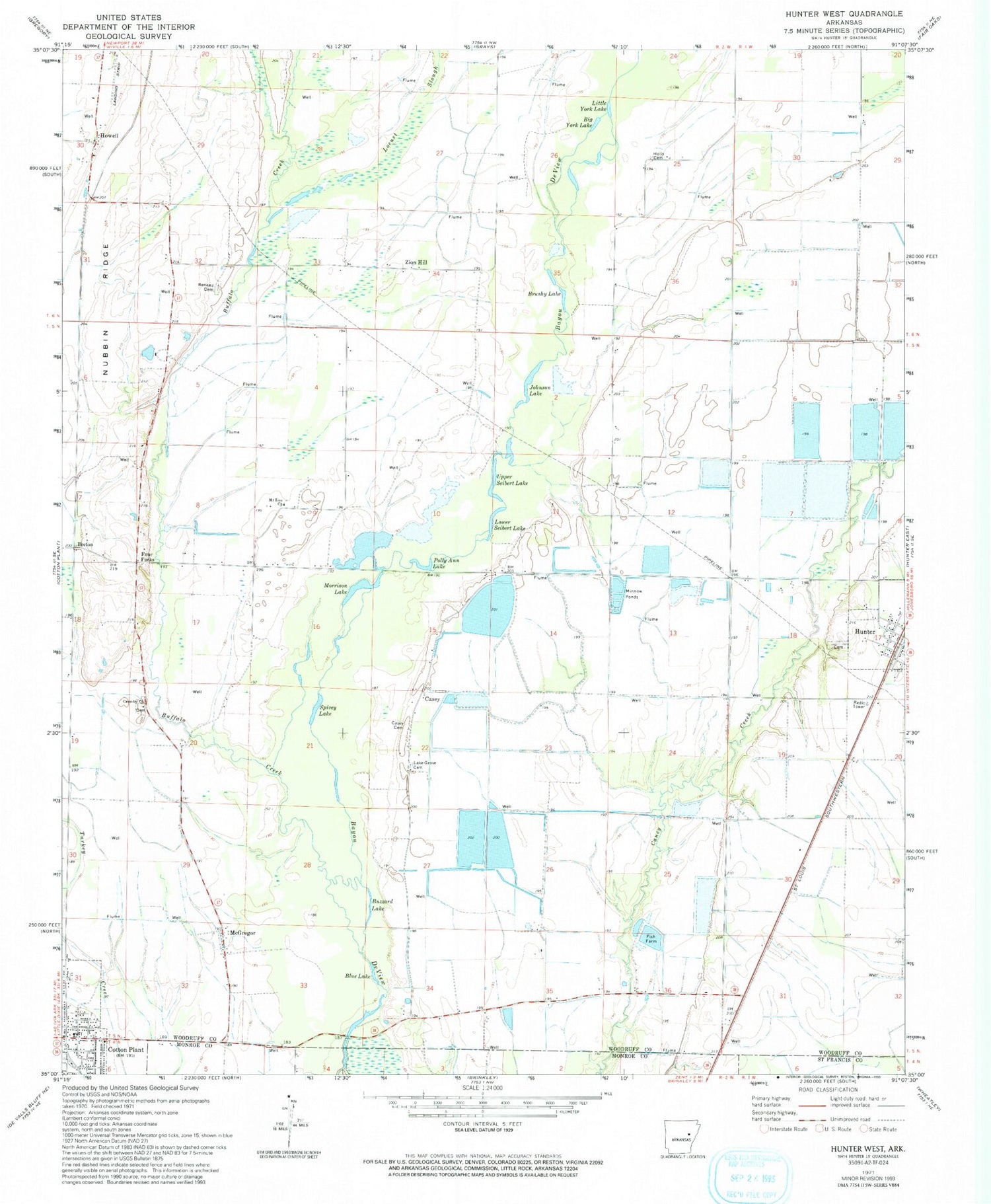 Classic USGS Hunter West Arkansas 7.5'x7.5' Topo Map Image