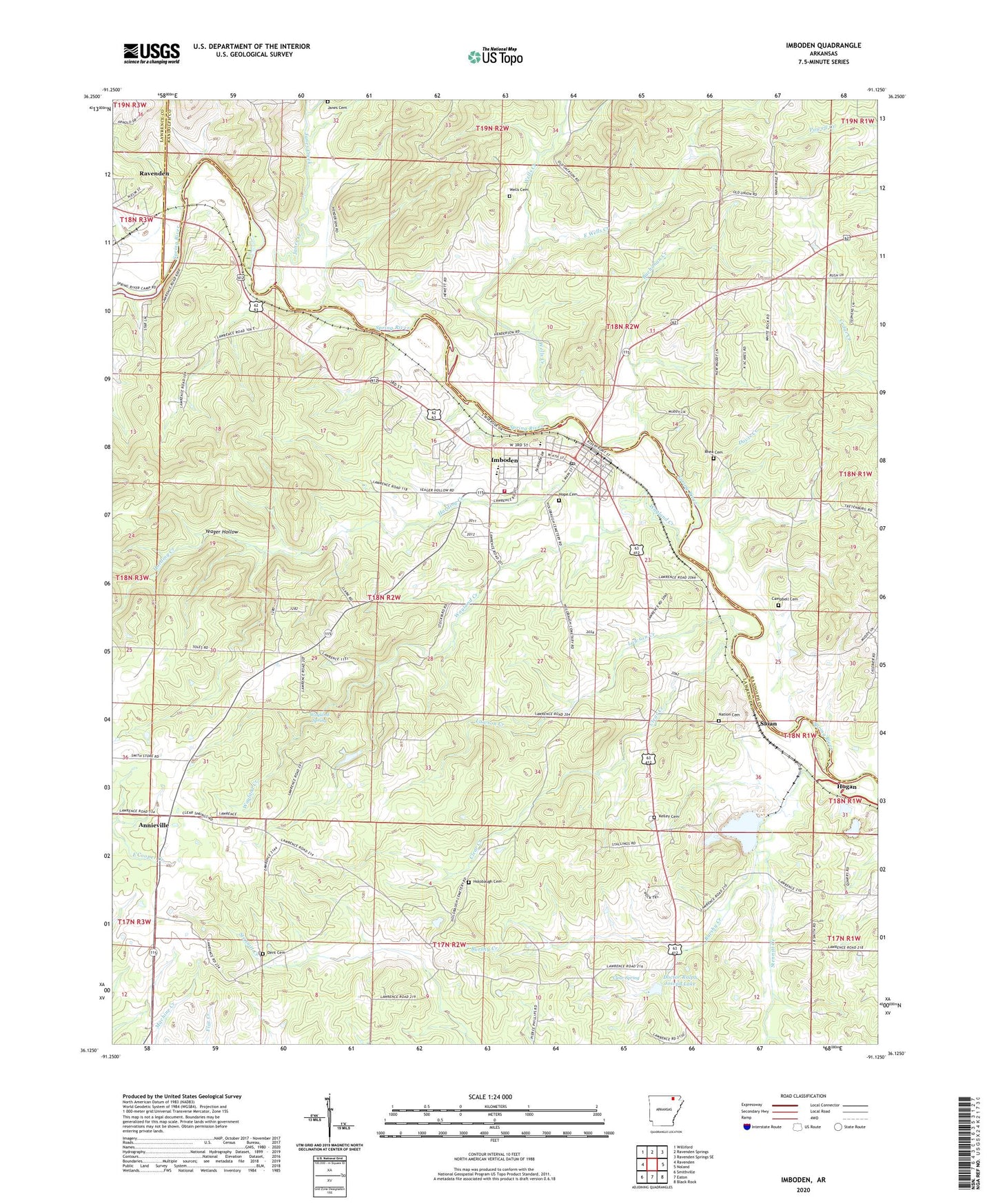 Imboden Arkansas US Topo Map Image