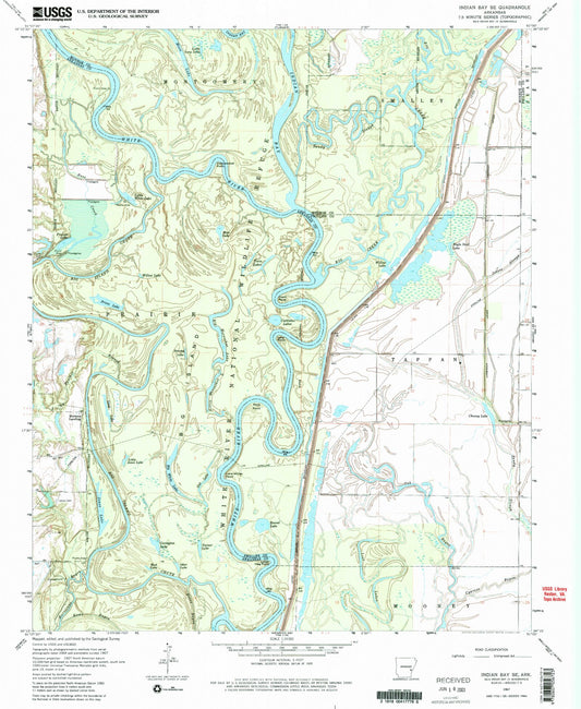 Classic USGS Indian Bay SE Arkansas 7.5'x7.5' Topo Map Image