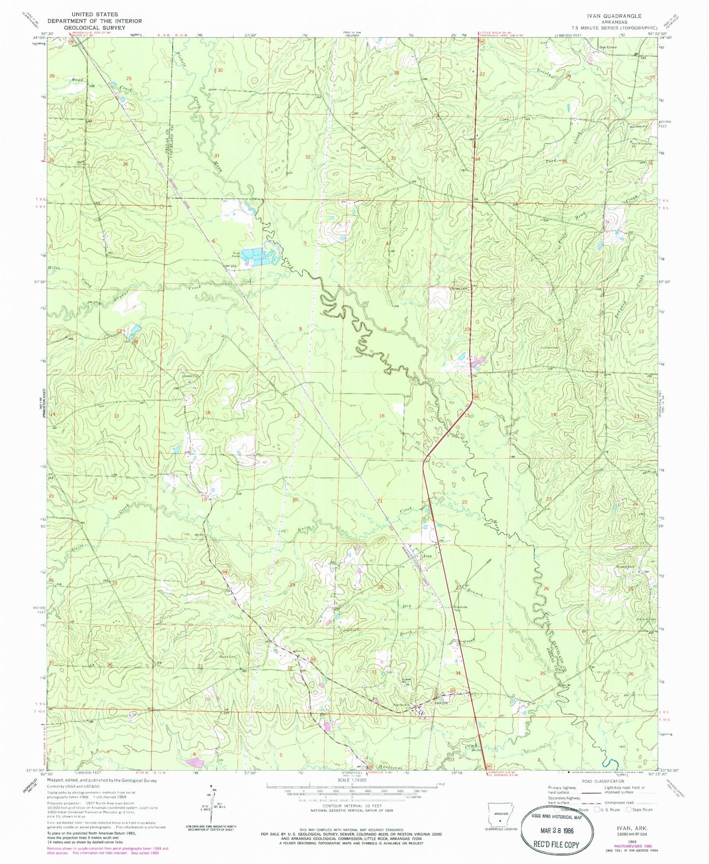 Classic USGS Ivan Arkansas 7.5'x7.5' Topo Map Image